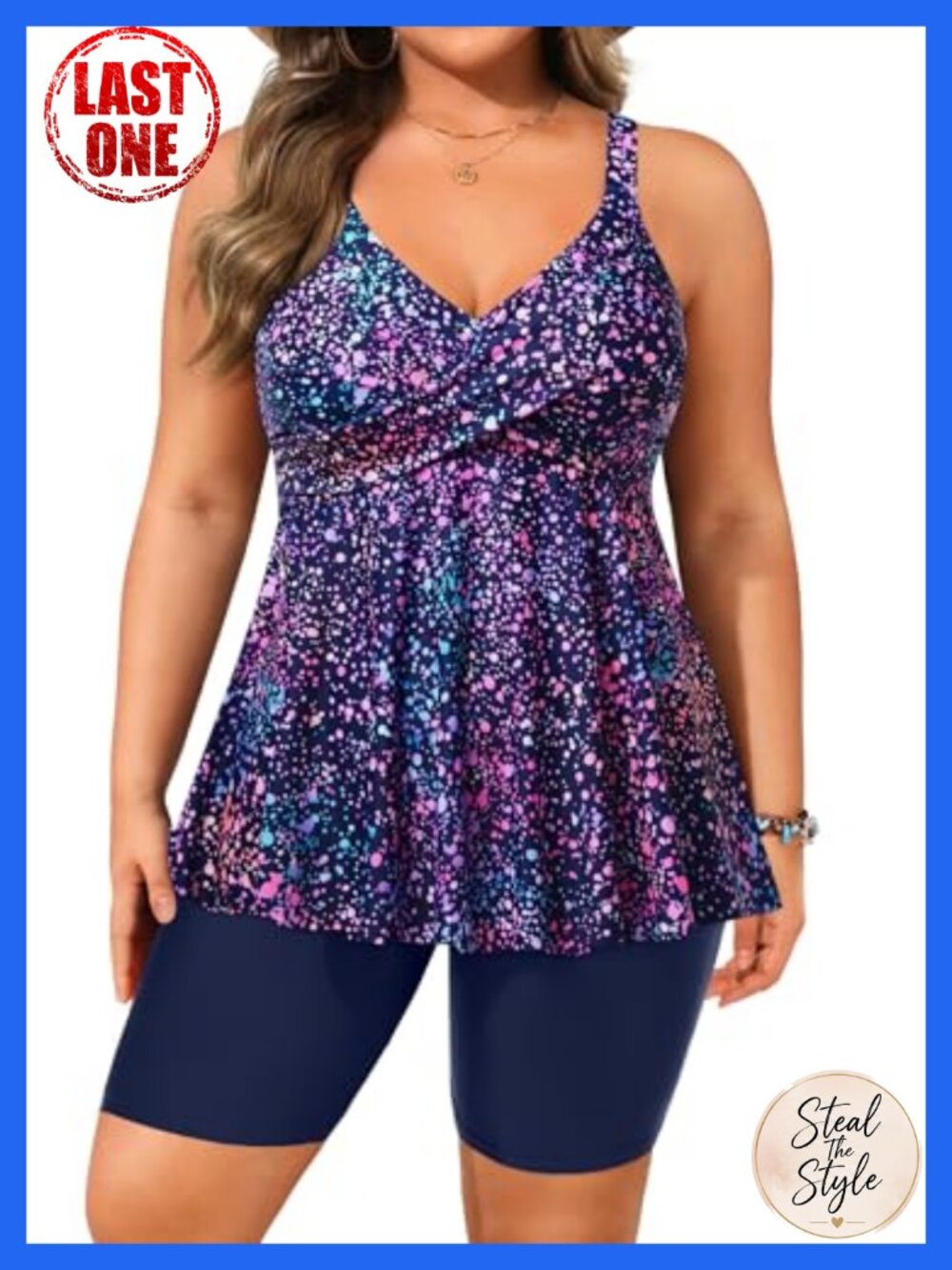 Plus Size Tankini with Shorts Two Piece Swimsuit Adjustable Straps